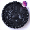 50mm black carved horse obsidian pendant